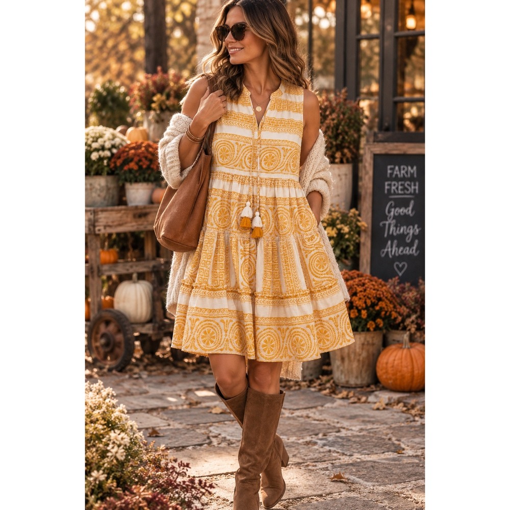 NWT Coastal Greek Embroidered Mediterranean Boho Vacation Tiered Dress Sz 10